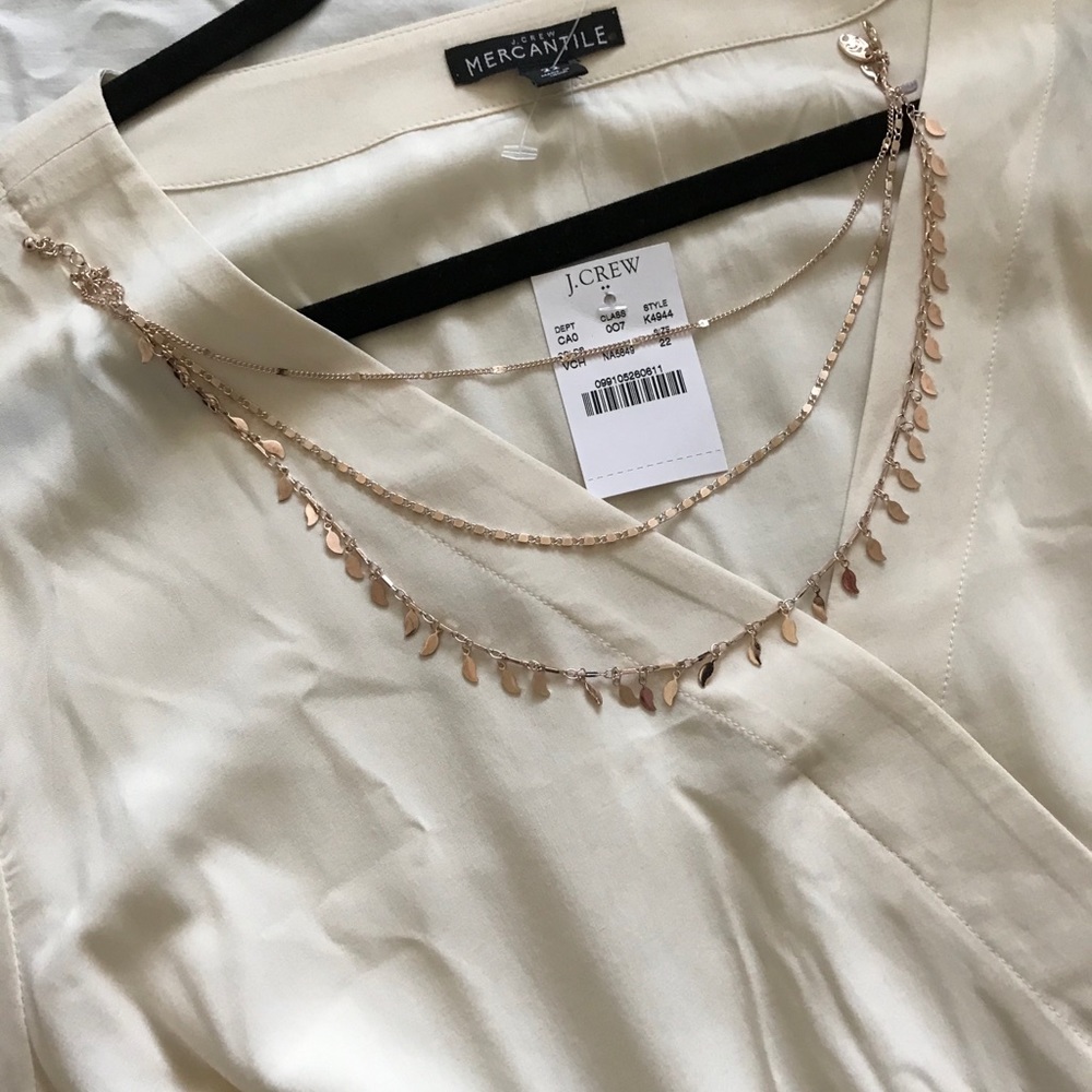J CREW faux wrap ivory blouse SZ 22 w/necklace